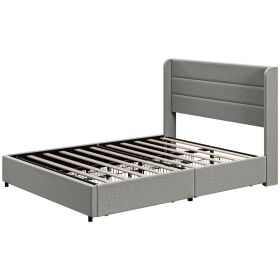 HOMCOM Full Bed Frame with Storage Drawers, Full Size Bed Base with Headboard, Wood Slats, Noise-Free, Light Gray