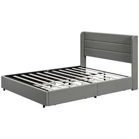 HOMCOM Queen Bed Frame with Storage Drawers, Queen Size Bed Base with Headboard, Wood Slats, Noise-Free, Light Gray