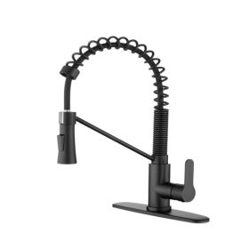 Matte Black Kitchen Faucet with Soap Dispenser Single Handle Kitchen Sink Faucet with Pull Down Sprayer Utility Sink Faucet Single Hole for Laund