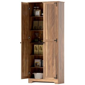 HOMCOM 72" Farmhouse Pantry Cabinet, Freestanding Food Pantry Cabinet with Adjustable Shelves, Brown