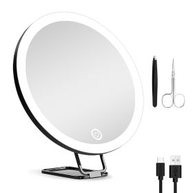 White-Black Options -- 1Pc 30X Magnifying Mirror With Light 3 Colors Dimmable Brightness Included Tweezer Scissor Travel Magnifying Makeup Mirror (Color: Black)