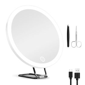 White-Black Options -- 1Pc 30X Magnifying Mirror With Light 3 Colors Dimmable Brightness Included Tweezer Scissor Travel Magnifying Makeup Mirror (Color: White)