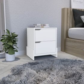 Haines Nightstand with Two-Drawers, End Table with Sturdy Base (Color: White)