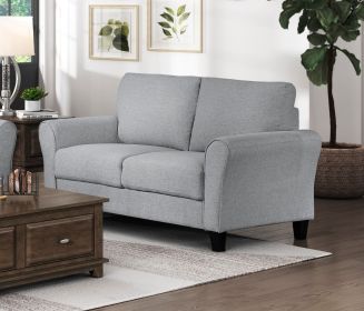 Modern 1pc Loveseat Textured Fabric Upholstered Rounded Arms Attached Cushions Transitional Living Room Furniture (Color: Dark Gray)