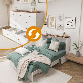 Queen Size Murphy Bed Frame with Drawers Murphy Chest Bed with Charging Station (Color: MFC-1)
