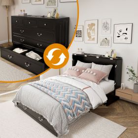 Queen Size Murphy Bed Frame with Drawers Murphy Chest Bed with Charging Station (Color: MFC-2)