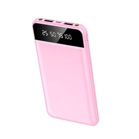 10000mAh Power Bank Portable Ultra Slim Charger External Battery Pack with 2 USB Output Ports Charging Cable LED Flashlight Compatible with IOSPh (Color: Pink)