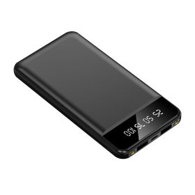 10000mAh Power Bank Portable Ultra Slim Charger External Battery Pack with 2 USB Output Ports Charging Cable LED Flashlight Compatible with IOSPh (Color: Black)