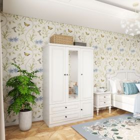 Armoire Wardrobe Closet Wooden with 3 Doors, Hanging Rods, 2 Drawers, Storage Cabinet and Mirror Large Capacity Large Wardrobe Closet for Bedroom (size: YG-64)