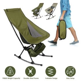Portable Camping Rocking Chair 198LBS Weight Capacity Included Carry Bag High Back Rocker Chair For Patio Fishing Beach Lawn Travel (Color: GREEN)