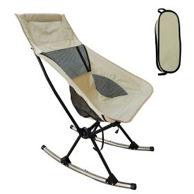 Portable Camping Rocking Chair 198LBS Weight Capacity Included Carry Bag High Back Rocker Chair For Patio Fishing Beach Lawn Travel (Color: BEIGE)