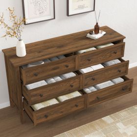 6 Drawer Dresser For Bedroom, Wood Storage Cabinet With Black Handles, Modern Closet Of Drawers for Living Room (Color: Walnut)