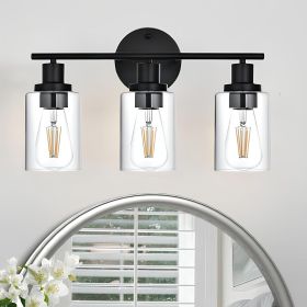 5-Light Bathroom Light Fixtures, Brushed Nickel Modern Vanity Lights Over Mirror with Clear Glass Shade (Numbers of Light: 3-Light, Color: Black)