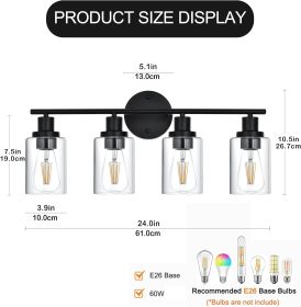 5-Light Bathroom Light Fixtures, Brushed Nickel Modern Vanity Lights Over Mirror with Clear Glass Shade (Numbers of Light: 4-Light, Color: Black)