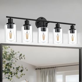 5-Light Bathroom Light Fixtures, Brushed Nickel Modern Vanity Lights Over Mirror with Clear Glass Shade (Numbers of Light: 5-Light, Color: Black)