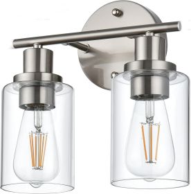 5-Light Bathroom Light Fixtures, Brushed Nickel Modern Vanity Lights Over Mirror with Clear Glass Shade (Numbers of Light: 2-Light, Color: Brushed Nickel)