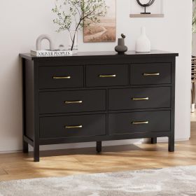 7 Drawer Dresser For Bedroom, Wood Storage Cabinet With Black Handles, Modern Closet Of Drawers for Living Room (Color: Black)