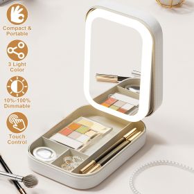 1Pc Portable Travel Makeup Bag With LED Mirror Rechargeable Beauty Mirror With 3 Color Light Dimmable Brightness Waterproof Cosmetic Bag With 4 C (Color: White)